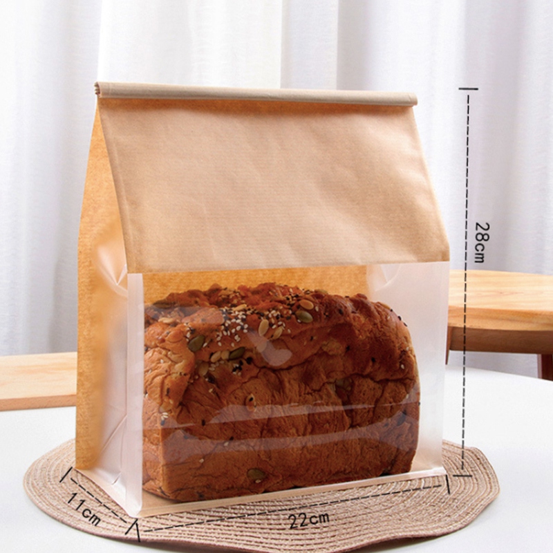 Large Brown Paper and Clear Window Bread Flat Bottom Pouch with Tin Tie