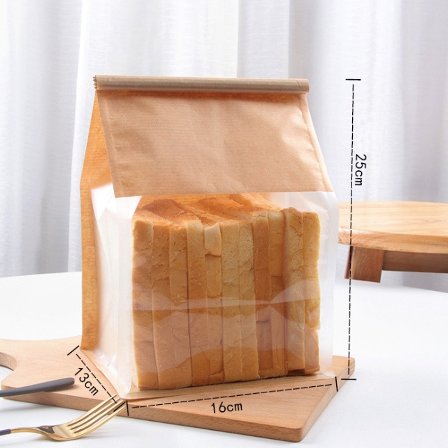 Middle Brown Paper and Clear Window Bread Flat Bottom Pouch with Tin Tie