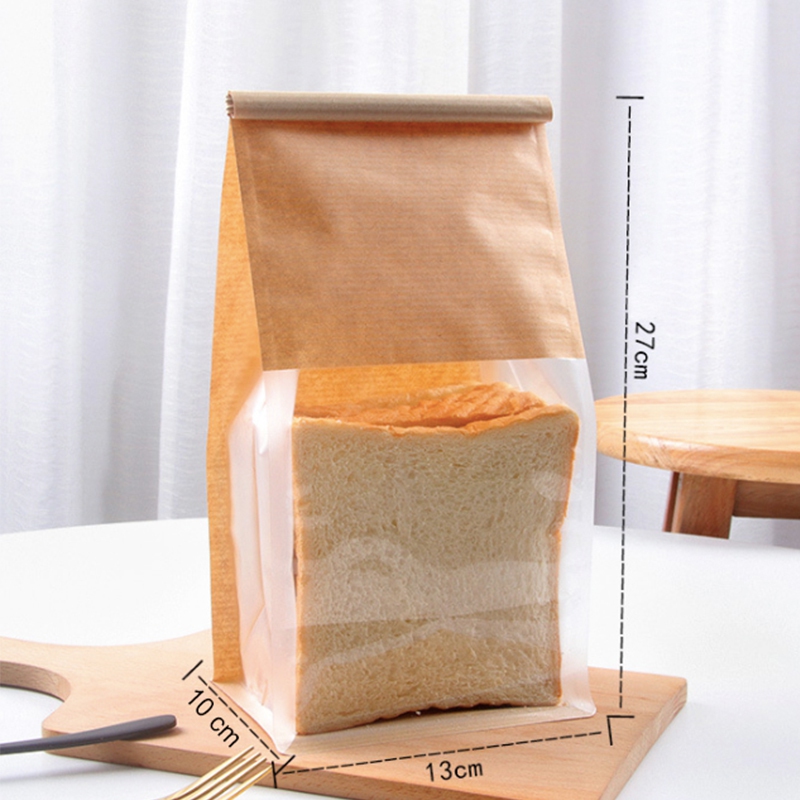 Small Brown Paper and Clear Window Bread Flat Bottom Pouch with Tin Tie