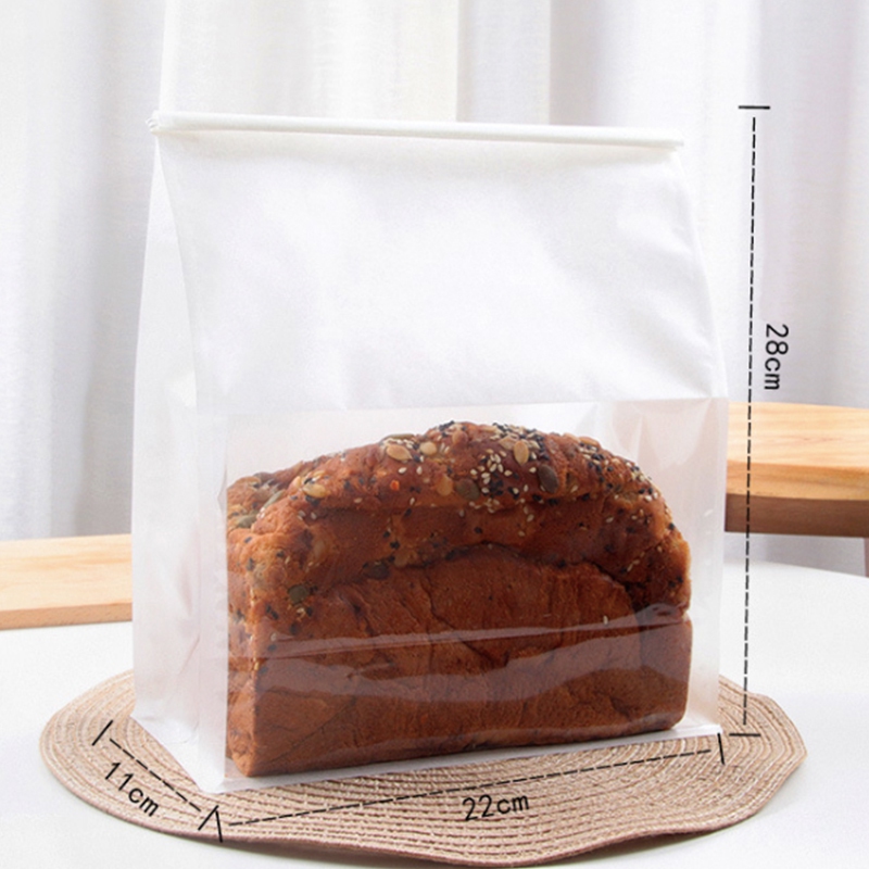 Large White Paper and Clear Window Bread Flat Bottom Pouch with Tin Tie