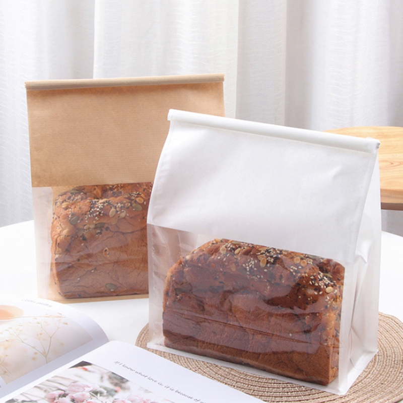 Large White Paper and Clear Window Bread Flat Bottom Pouch with Tin Tie