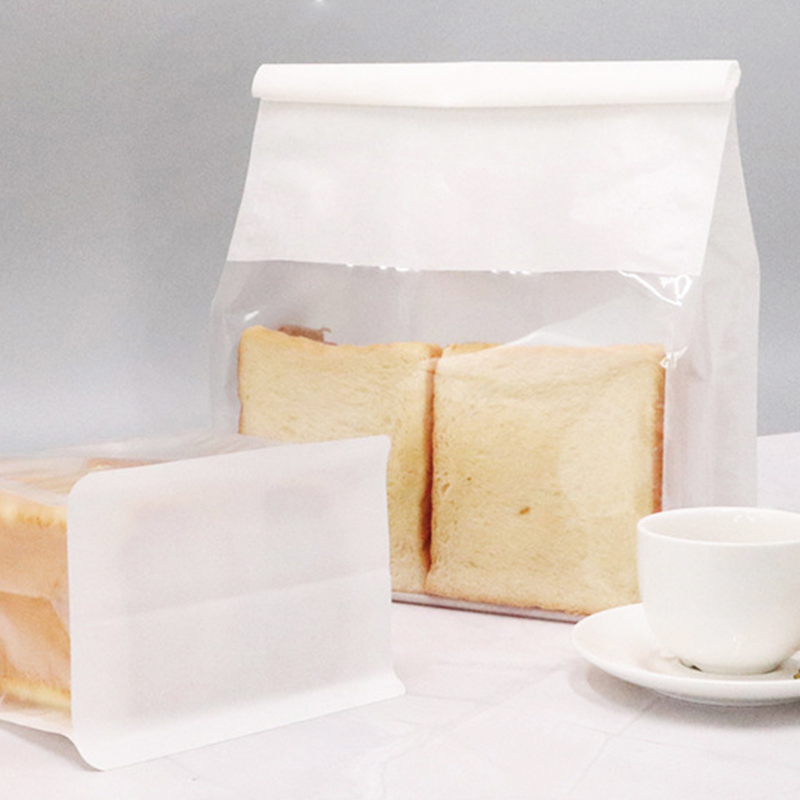 Large White Paper and Clear Window Bread Flat Bottom Pouch with Tin Tie