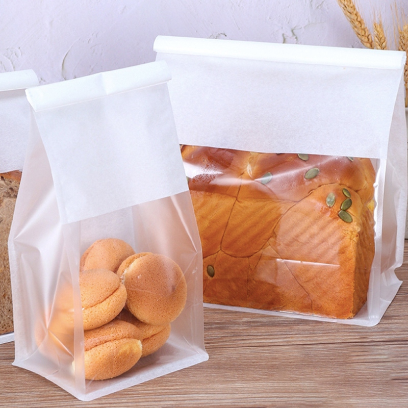 Middle White Paper and Clear Window Bread Flat Bottom Pouch with Tin Tie