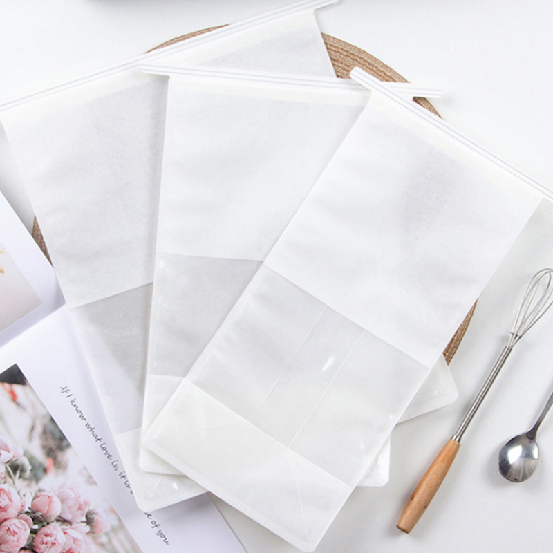 Small White Paper and Clear Window Bread Flat Bottom Pouch with Tin Tie