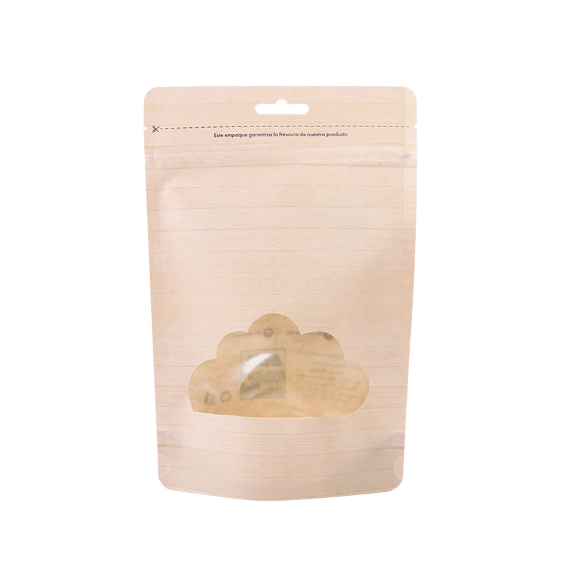 Food Packaging Kraft Paper Pouch with Window and Zipper