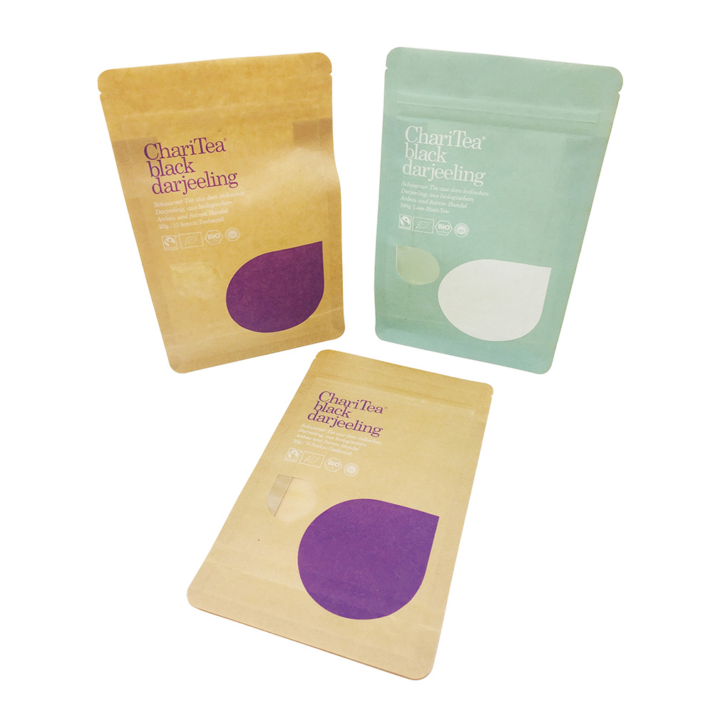 Flat Bottom Kraft Paper Pouch with Window and Zipper