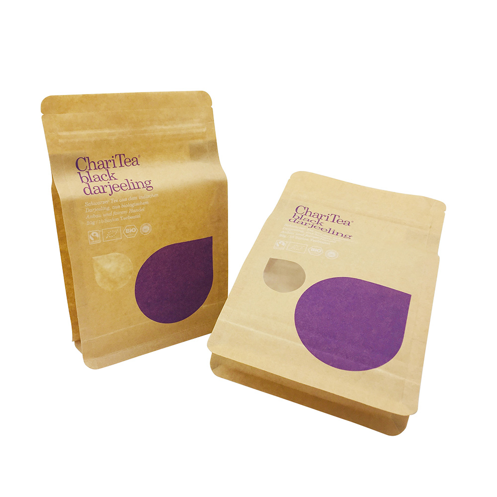 Flat Bottom Kraft Paper Pouch with Window and Zipper