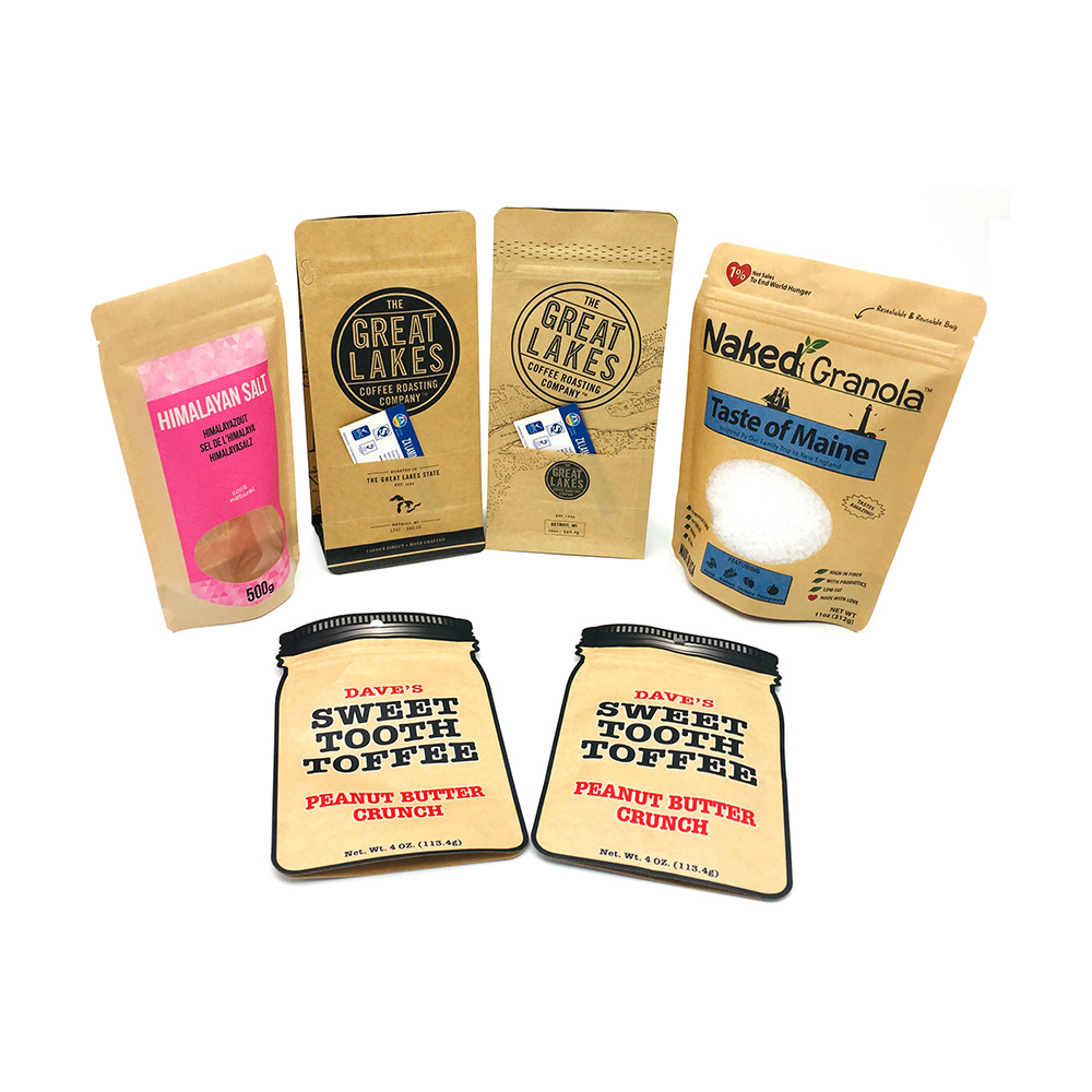 Stand Up Bottom Kraft Paper Pouch with Window and Zipper
