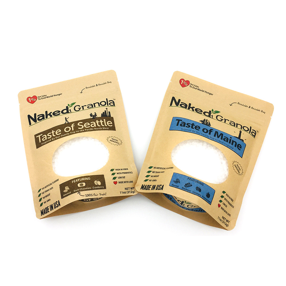 Stand Up Bottom Kraft Paper Pouch with Window and Zipper