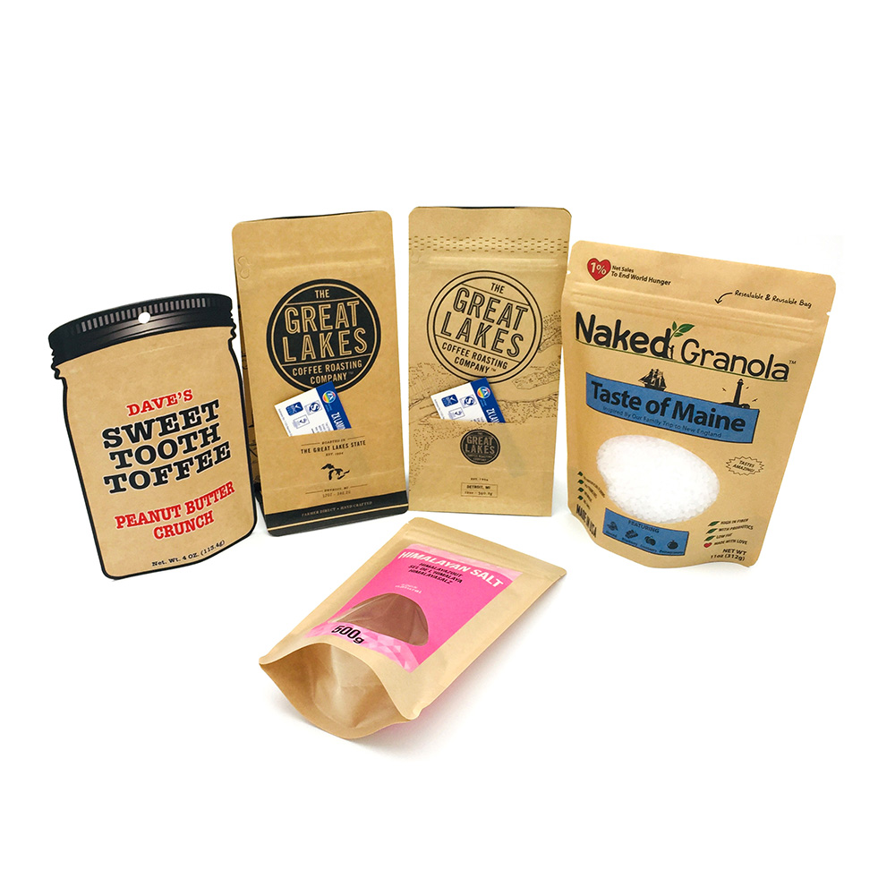 Stand Up Bottom Kraft Paper Pouch with Window and Zipper