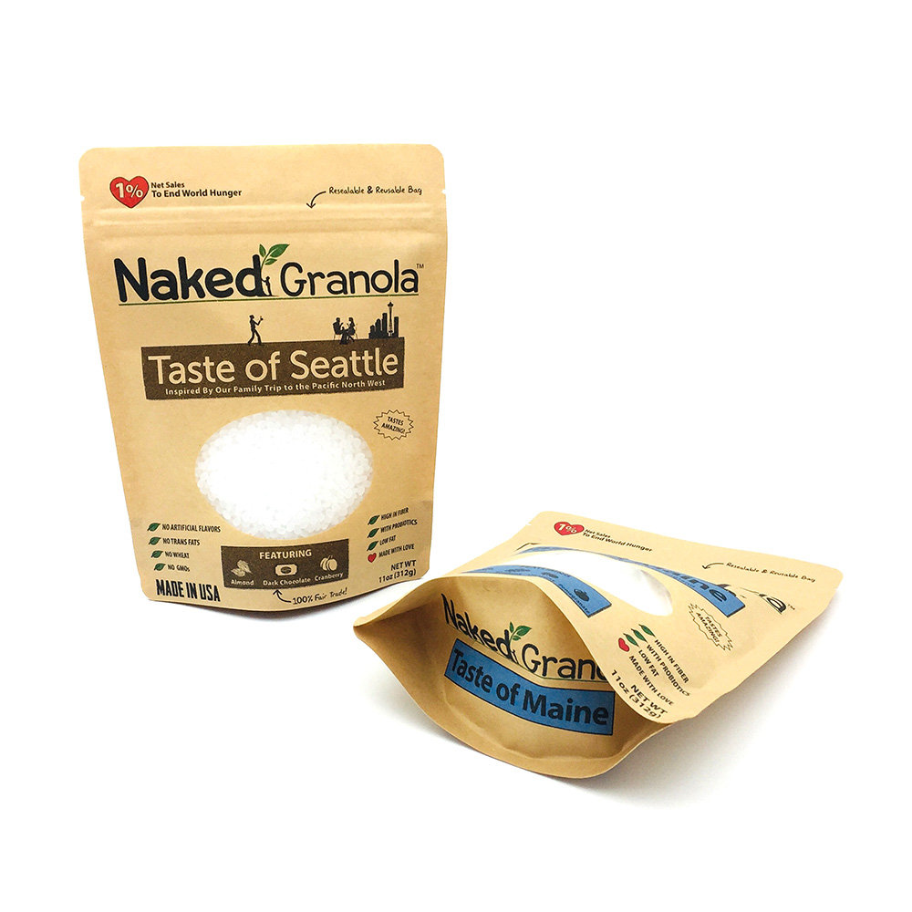 Stand Up Bottom Kraft Paper Pouch with Window and Zipper