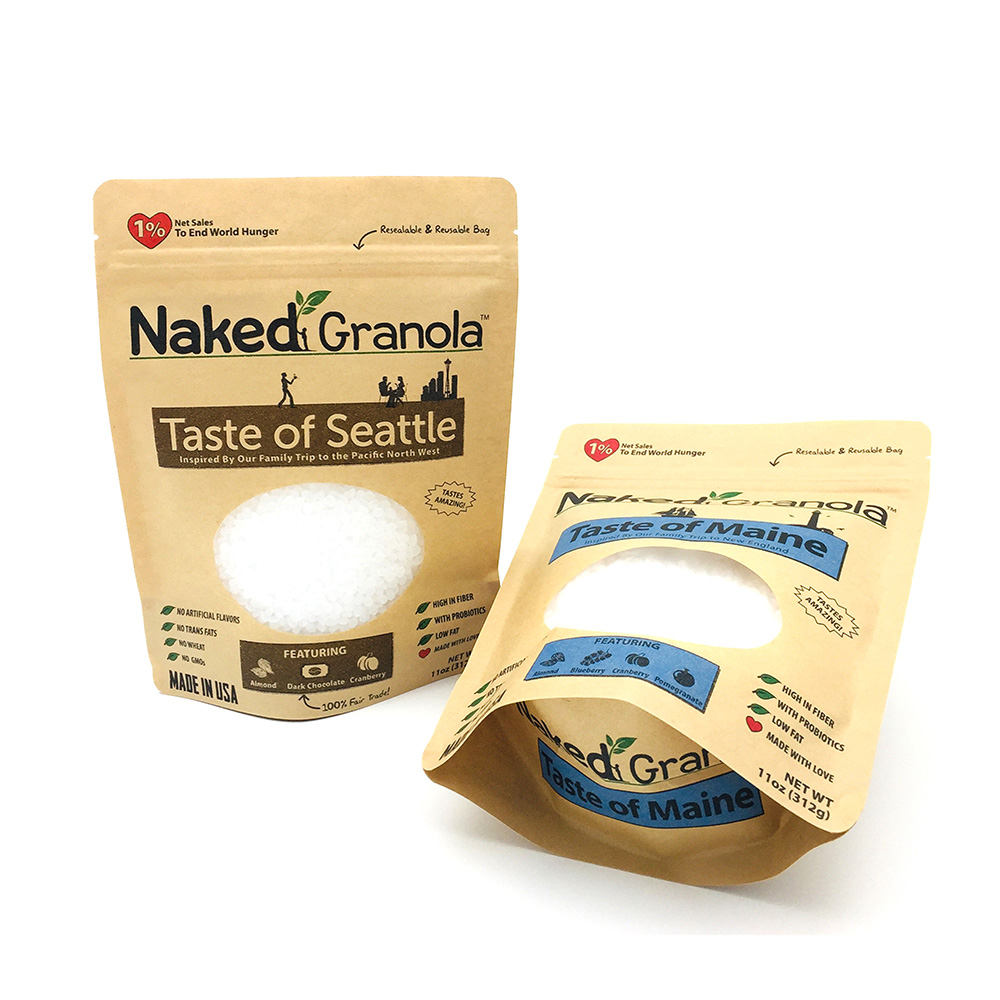 Stand Up Bottom Kraft Paper Pouch with Window and Zipper