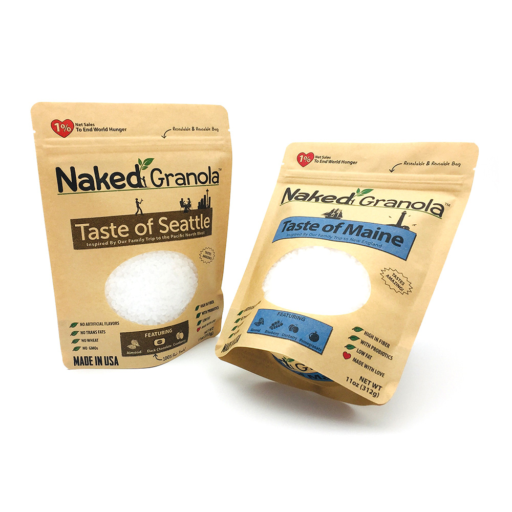 Stand Up Bottom Kraft Paper Pouch with Window and Zipper