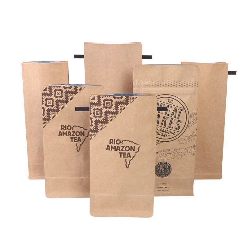 Brown Kraft Paper Flat Bottom Pouch with Zipper