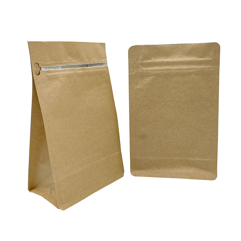 Flat Bottom Brown Kraft Paper Zipper Pouch