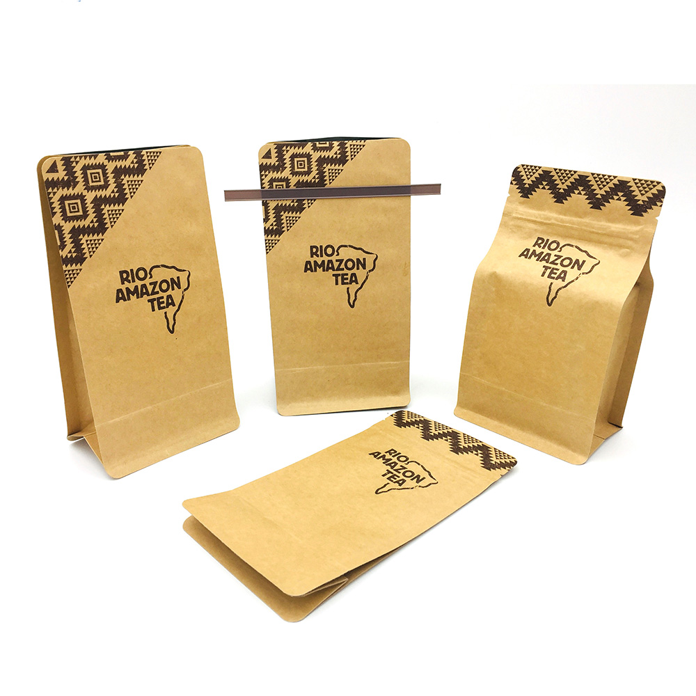 Flat Bottom Good Barrier Kraft Paper Valve Pouch