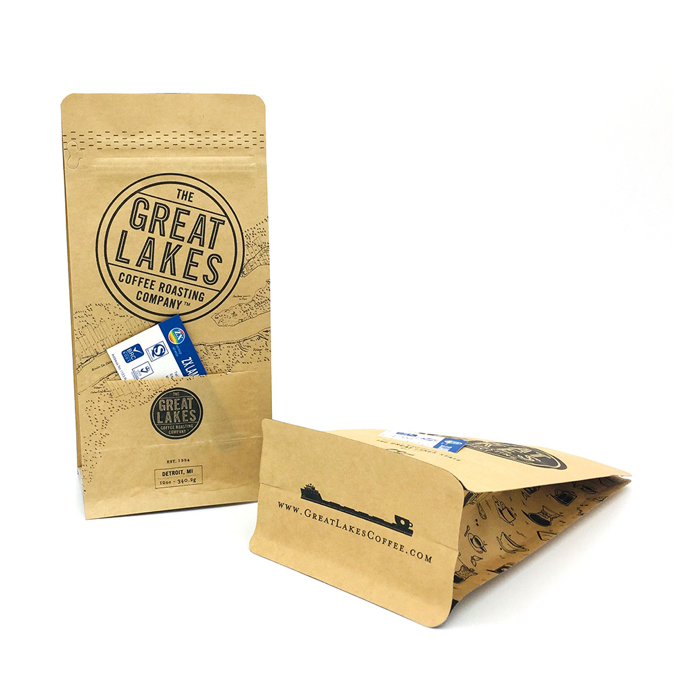 12oz Flat Bottom Brown Kraft Paper Pouch
