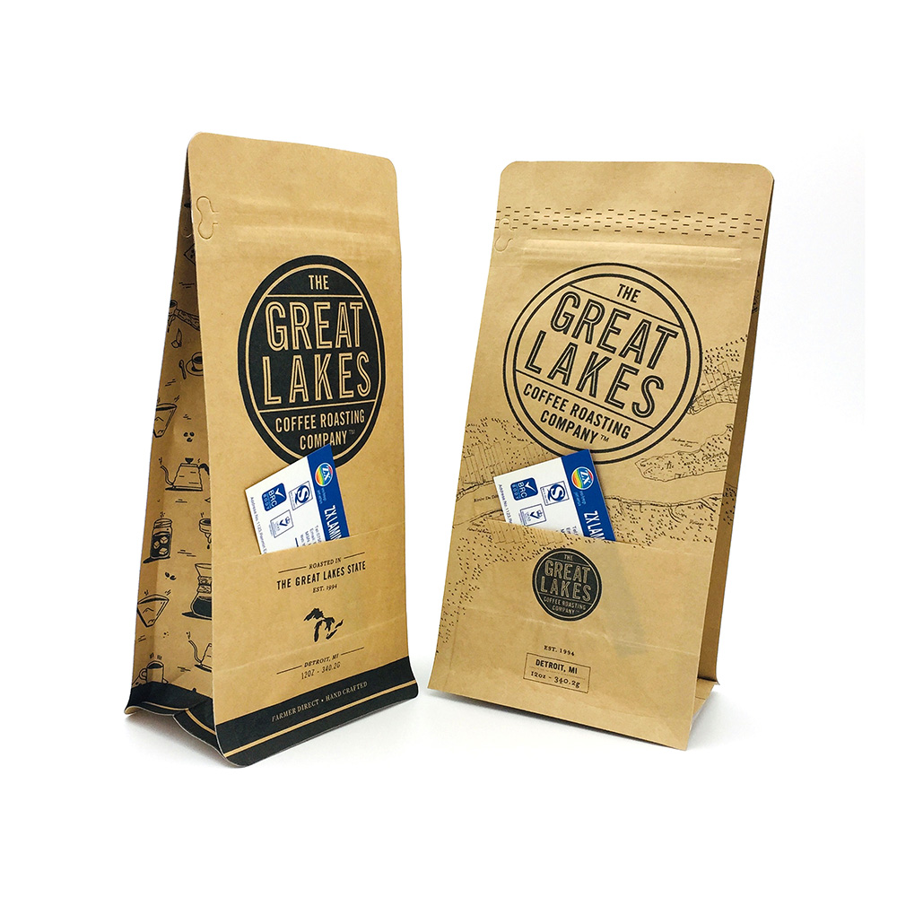 12oz Flat Bottom Brown Kraft Paper Pouch