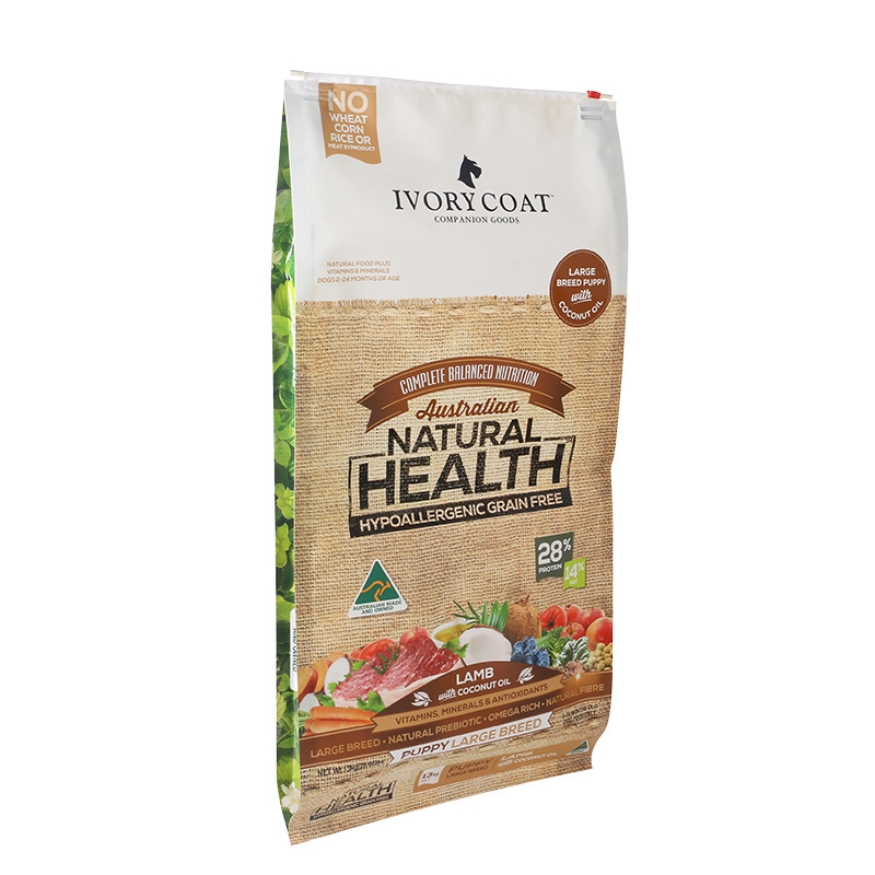 Custom Printed Pet Food Bags Slider Zipper Quad Seal Bag