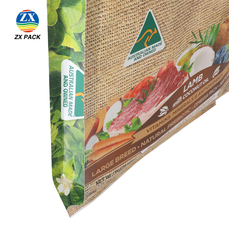 Custom Printed Pet Food Bags Slider Zipper Quad Seal Bag