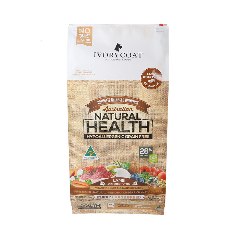 Custom Printed Pet Food Bags Slider Zipper Quad Seal Bag