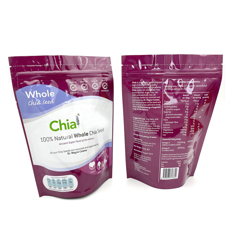 Stand Up Ziplock Plastic Bags for Nuts Food Packaging